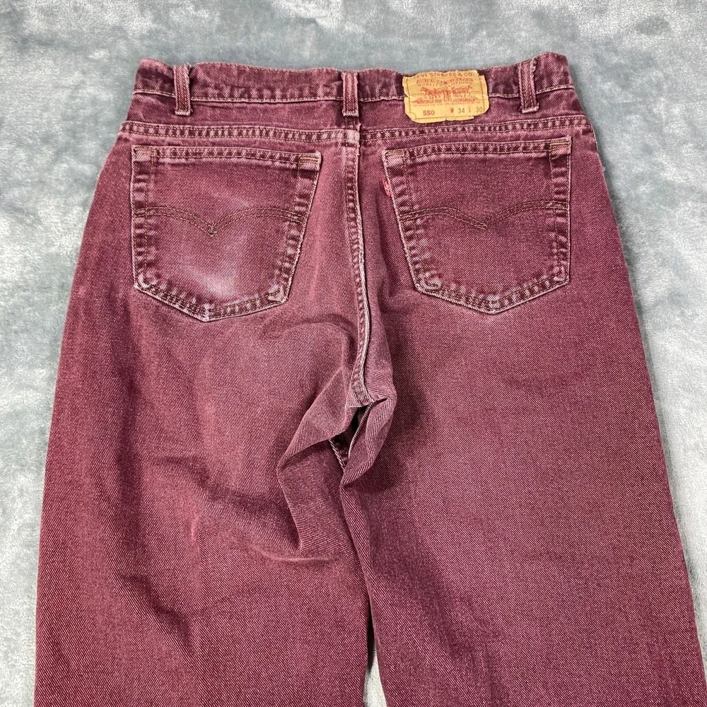 Vintage Levi's 550 Red Tab Jeans Mens 34x28 USA Made Burgundy Faded 90s